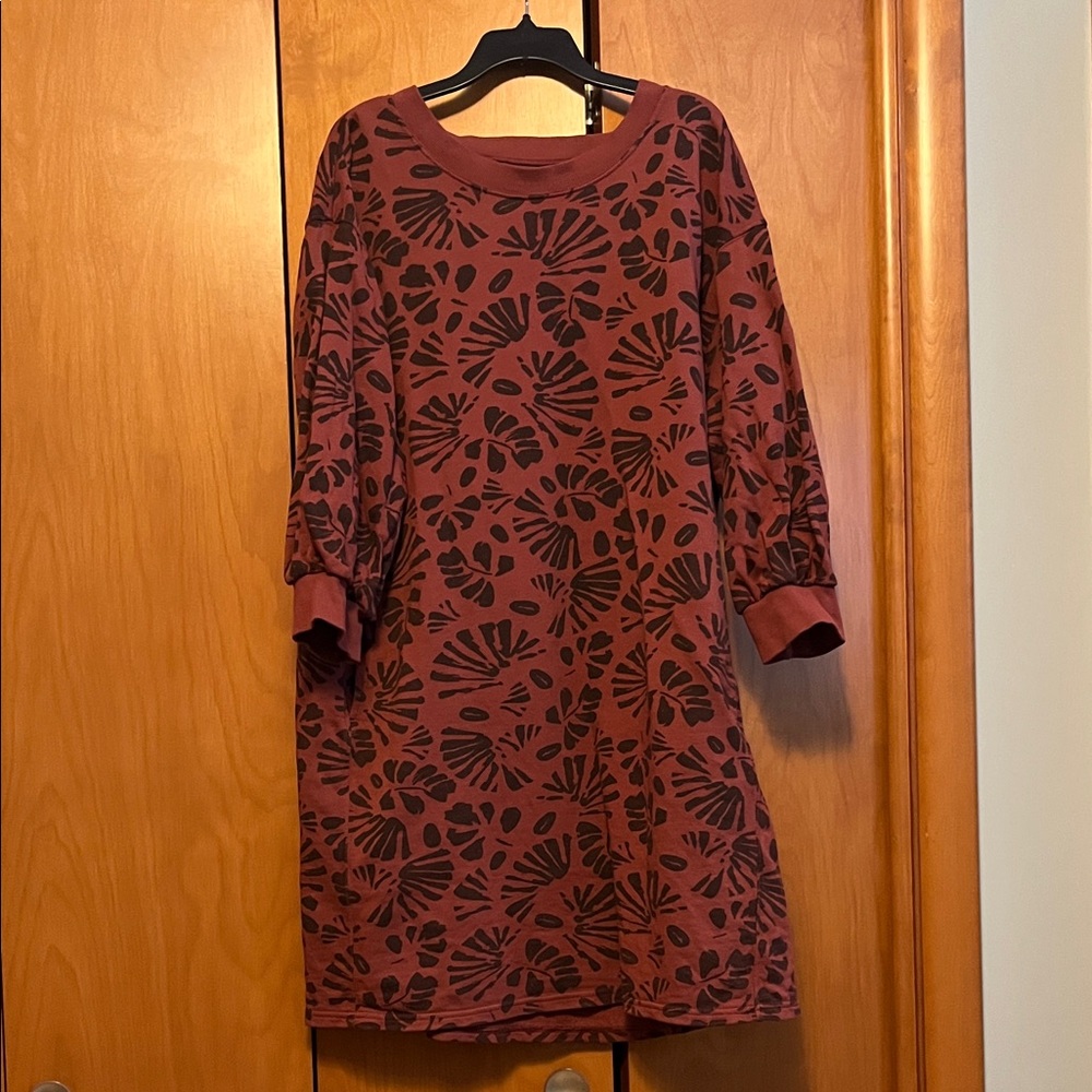 Pact Burgundy and Black Floral Long Sleeve Dress